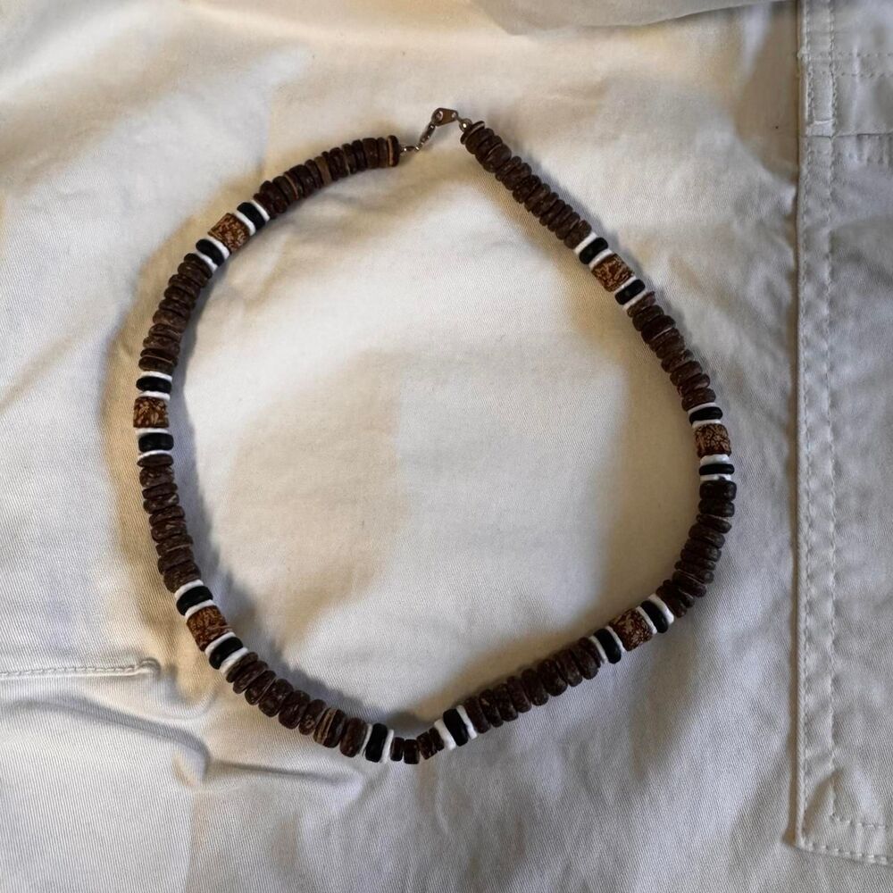 brown and white beach themed beaded necklace
